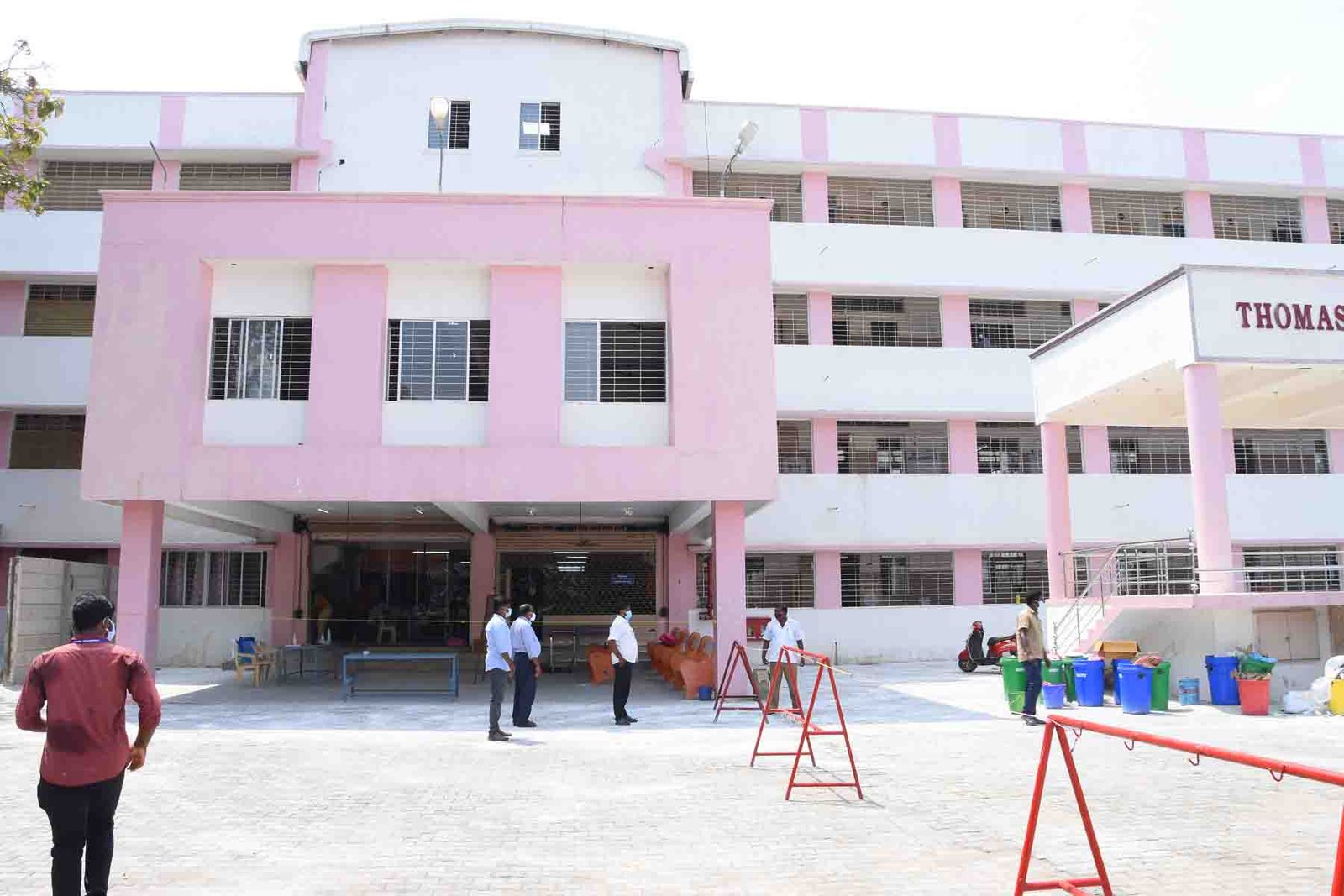 Students at the hostel block entrance
